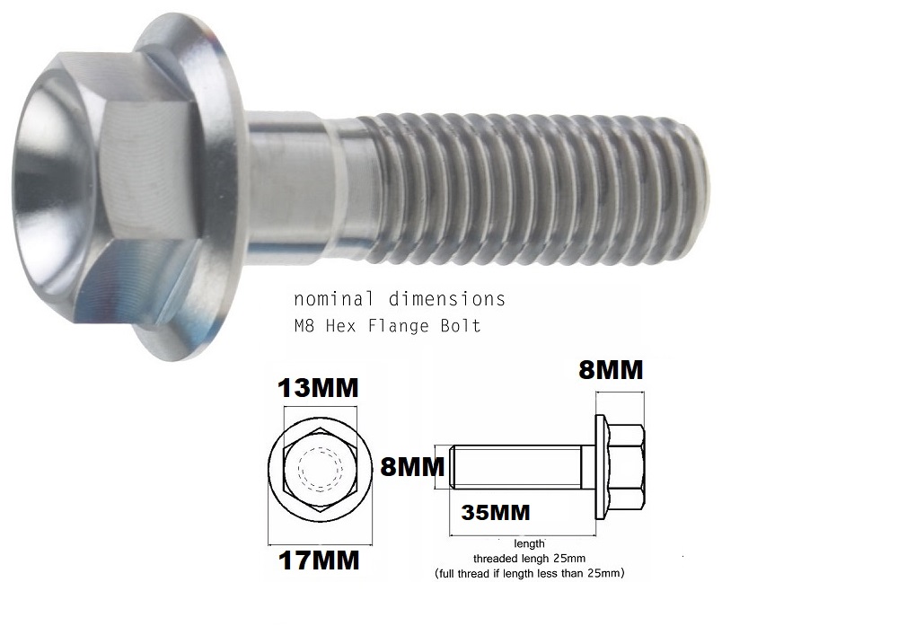 M8X35MM 1.25 THREAD PITCH TITANIUM FLANGE 13MM HEX BOLT GRADE 5